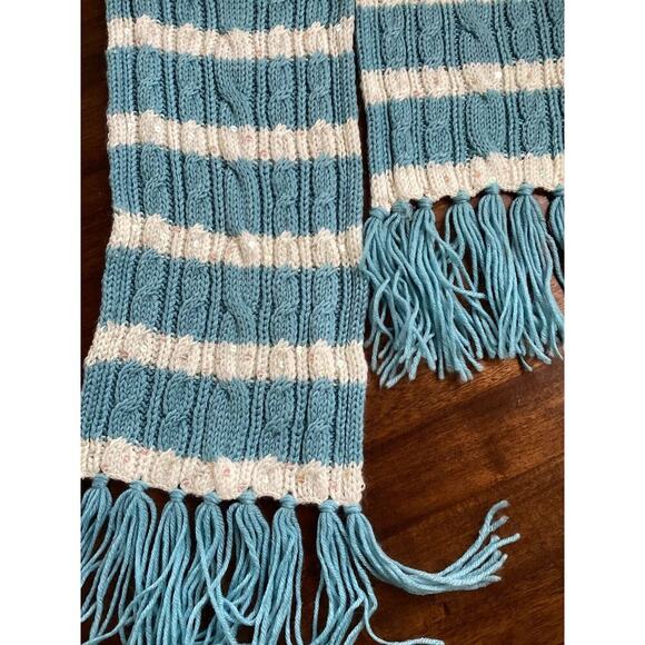 GAP Scarf Vintage Y2K Wool Blend Classic Preppy Blue & White Striped W/ Sequins! - Picture 2 of 8